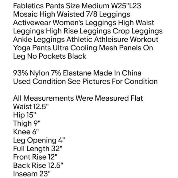 Fabletics Pants Size Medium W25"L23 Mosaic High Waisted 7/8 Leggings Activewear - Picture 2 of 8